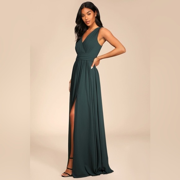 LULU’S Thoughts Of Hue Emerald Green Surplice Maxi Dress - Picture 7 of 11